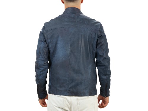 Giubbino in pelle di vitello rifinizione dakota blu jeans