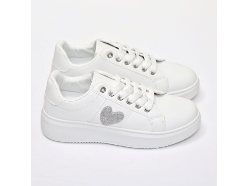 Sneakers in simil pelle con ricamo laterale