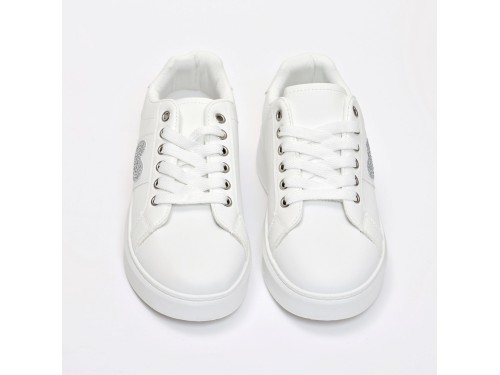 Sneakers in simil pelle con ricamo laterale