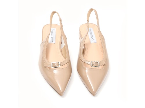 Ballerine slingback in simil pelle verniciata con fibietta strass