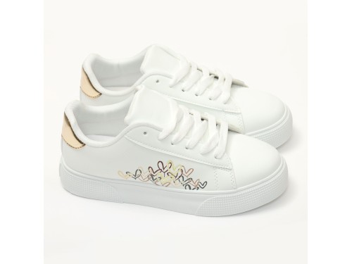 Sneakers in simil pelle con ricamo laterale