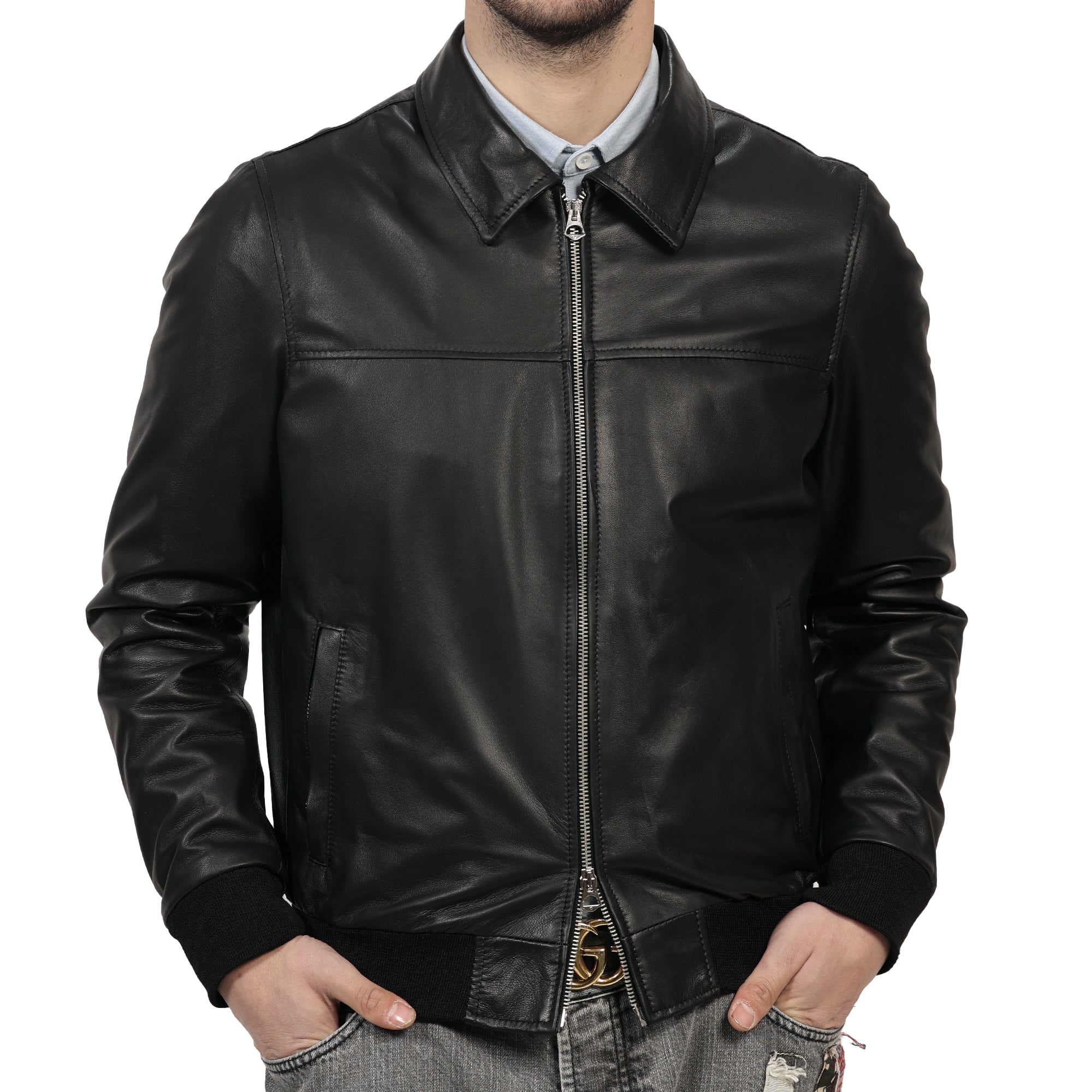 Giubbino in vera pelle di vitello Nero-Slim Fit-Art.IMP23NAPPA