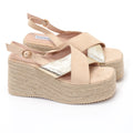 Sandali in simil pelle scamosciata con zeppa in rafiaOR623 Art. OR623