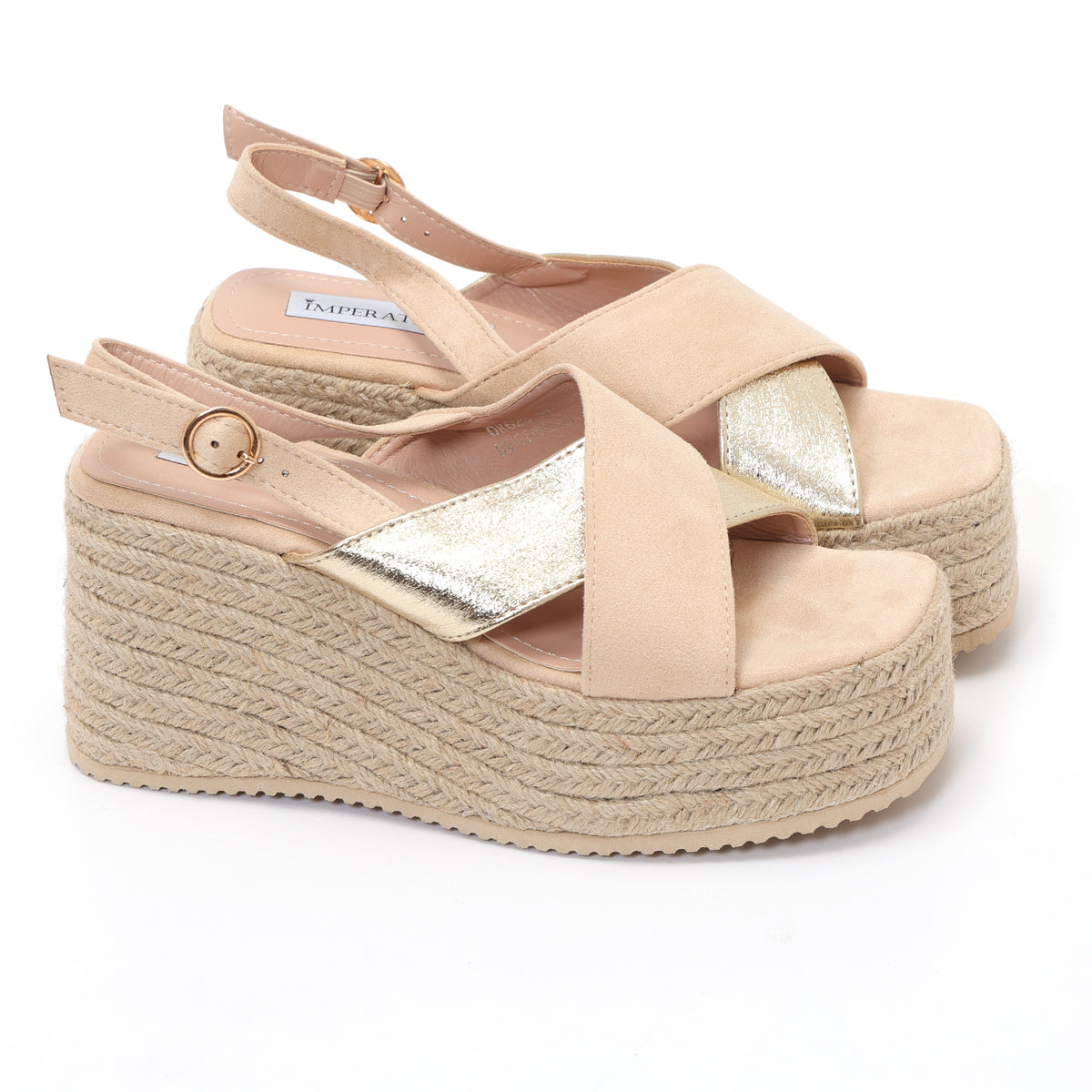 Sandali in simil pelle scamosciata con zeppa in rafiaOR623 Art. OR623
