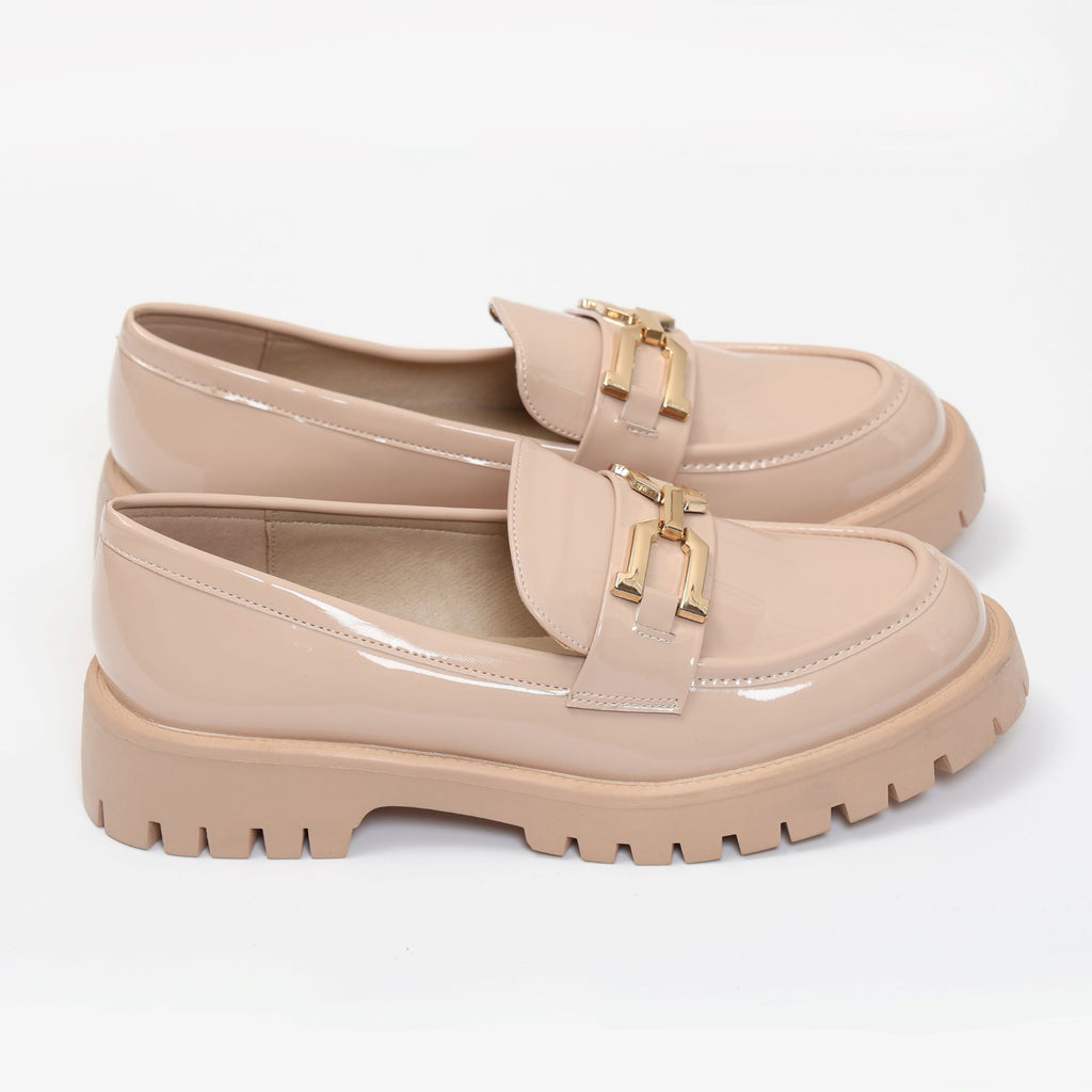 Mocassini in simil pelle verniciata platform con applicazione color argento- Art.BP162115