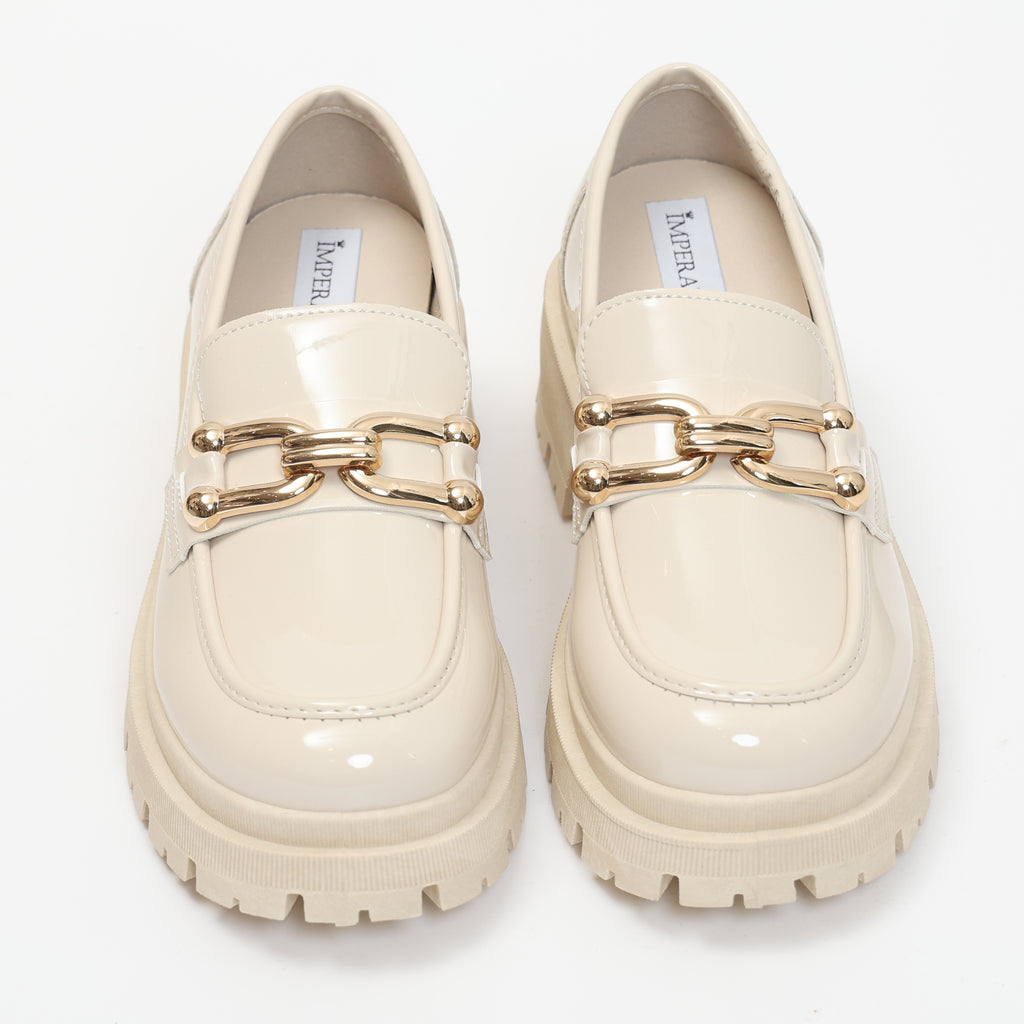 Mocassini platform in simil pelle verniciata con dettaglio color oro- Art.R11