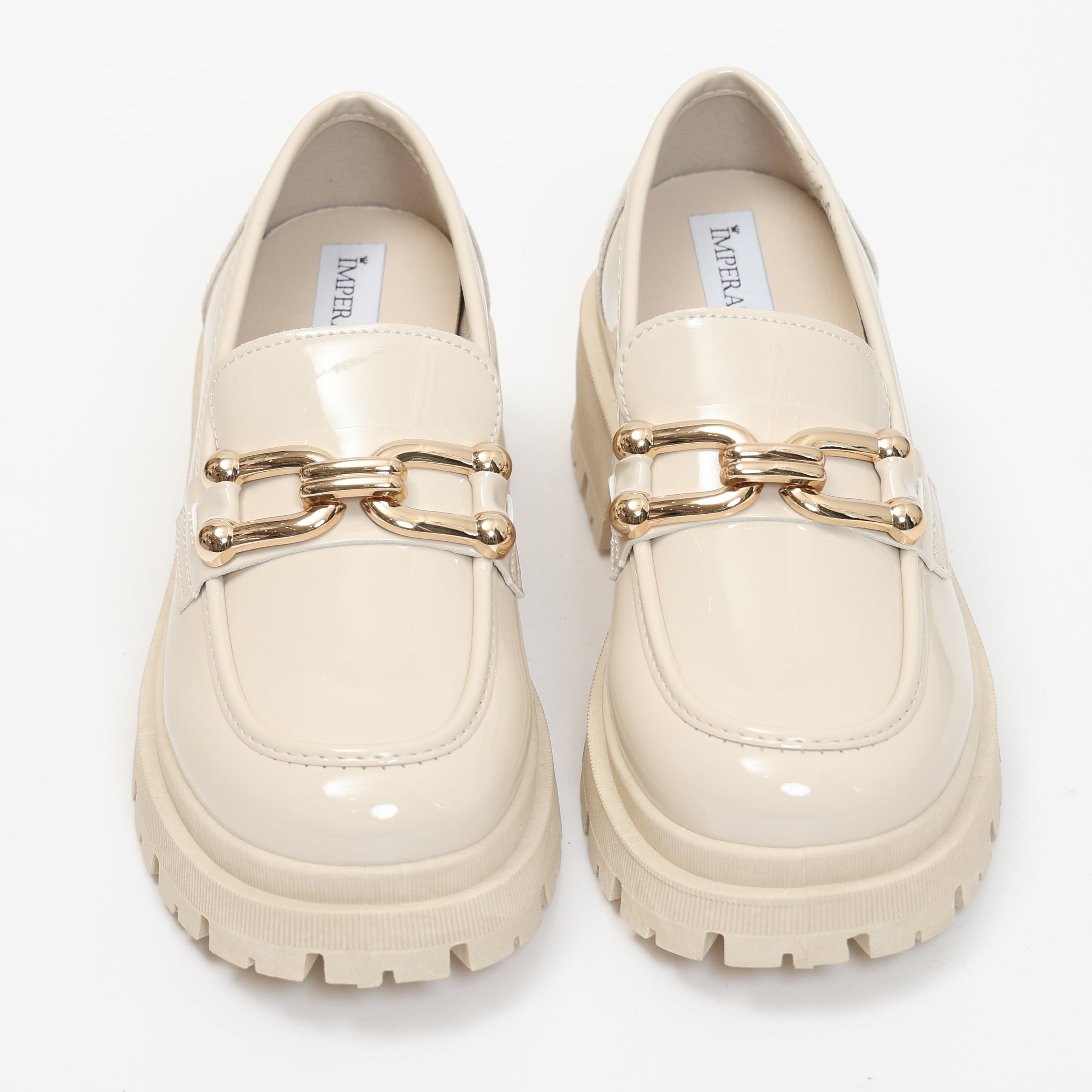 Mocassini platform in simil pelle verniciata con dettaglio color oro- Art.R11