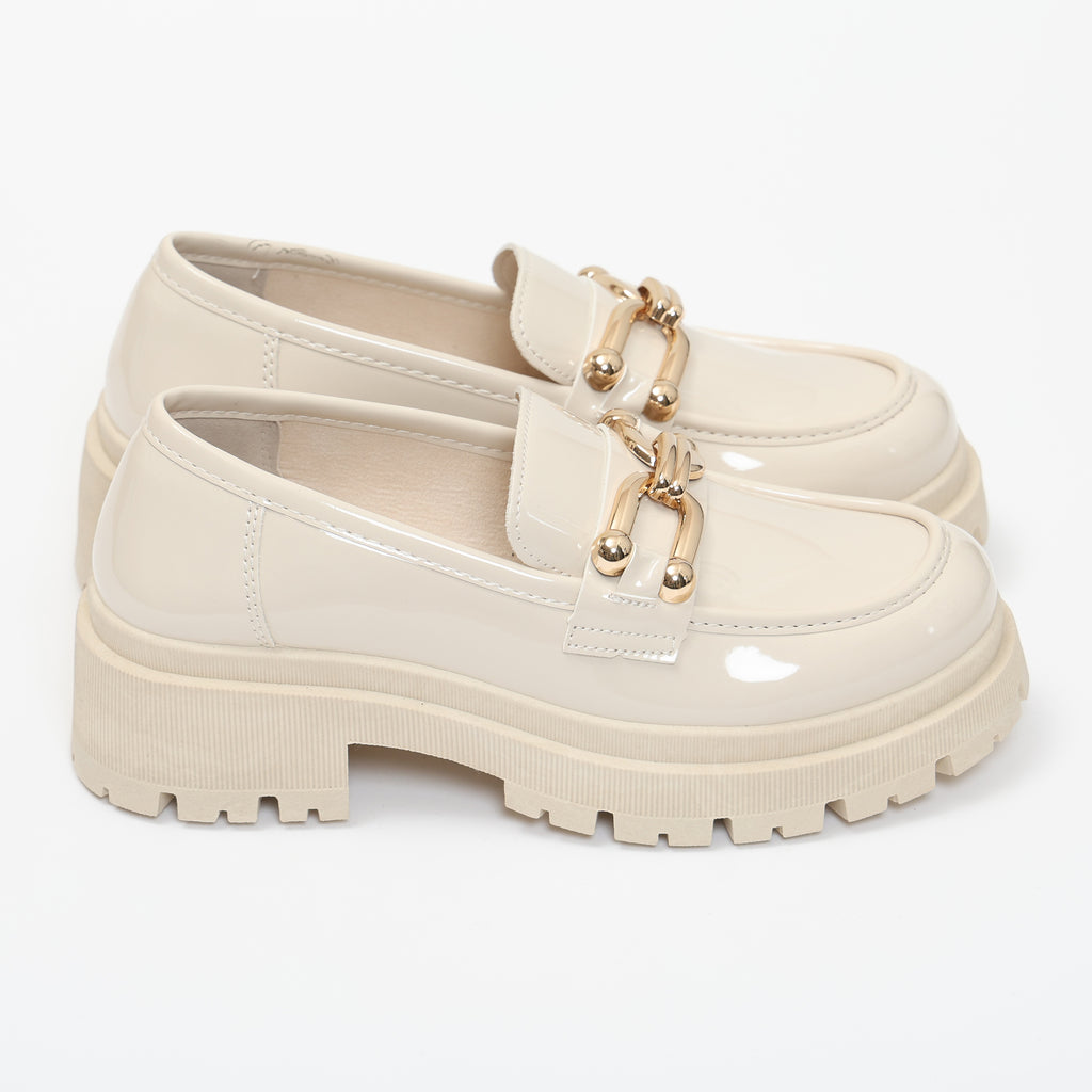 Mocassini platform in simil pelle verniciata con dettaglio color oro- Art.R11