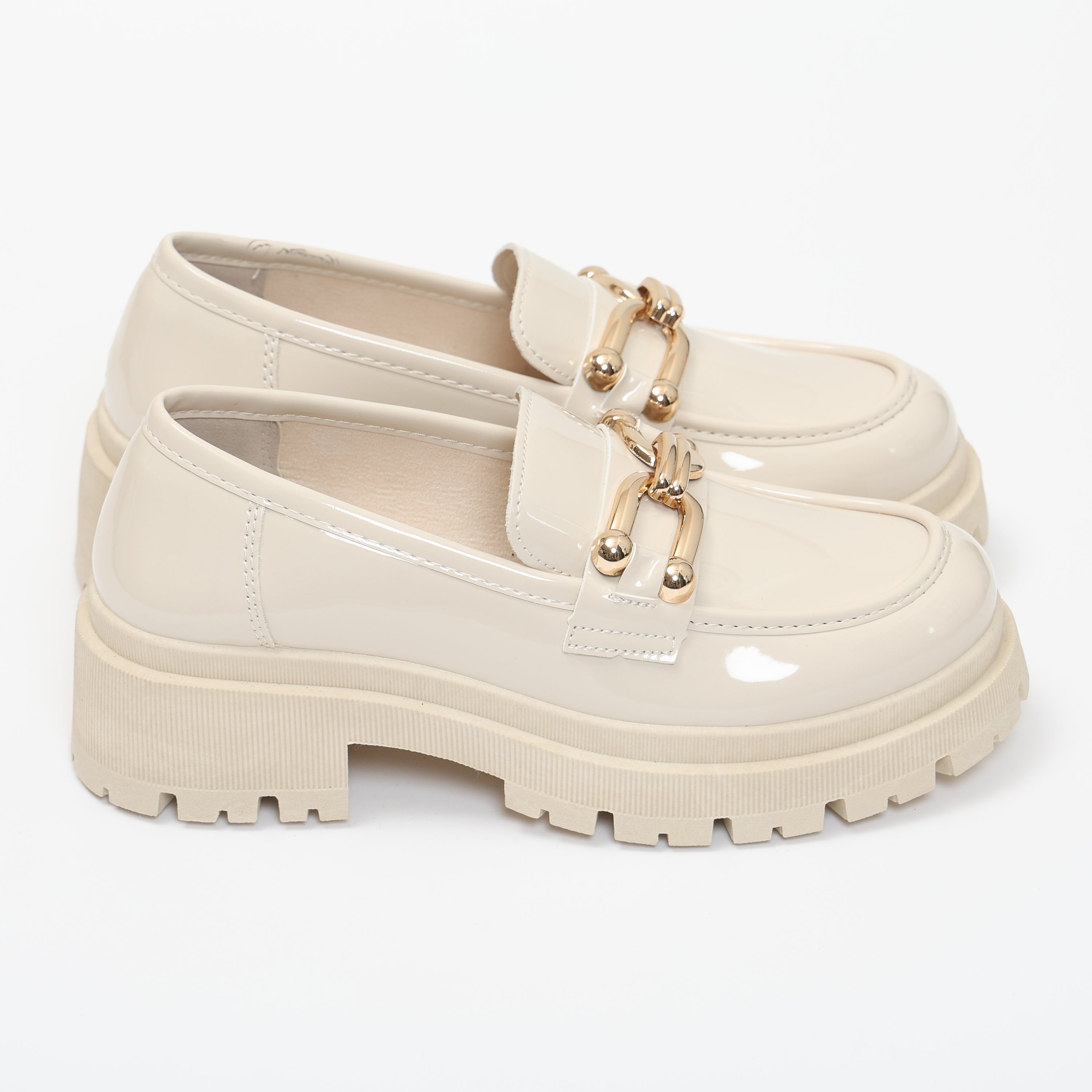 Mocassini platform in simil pelle verniciata con dettaglio color oro- Art.R11