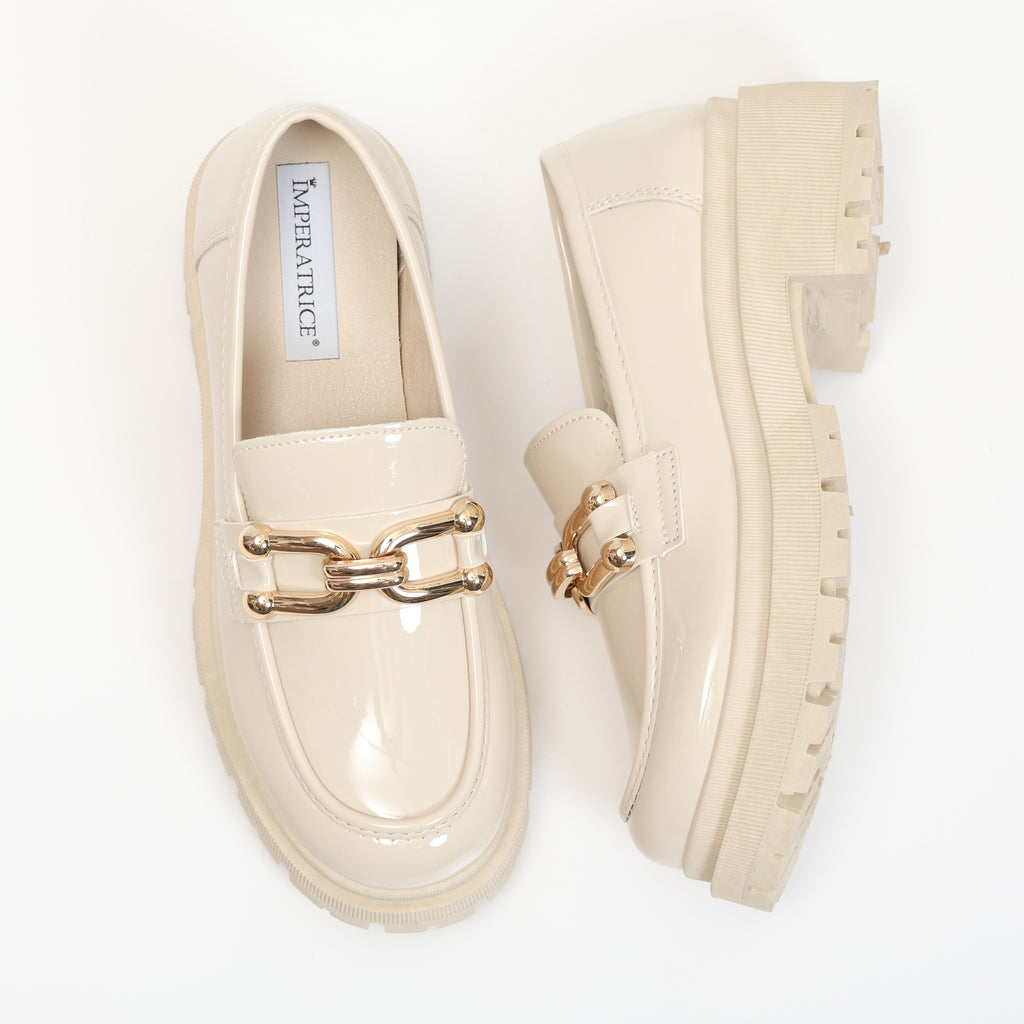 Mocassini platform in simil pelle verniciata con dettaglio color oro- Art.R11