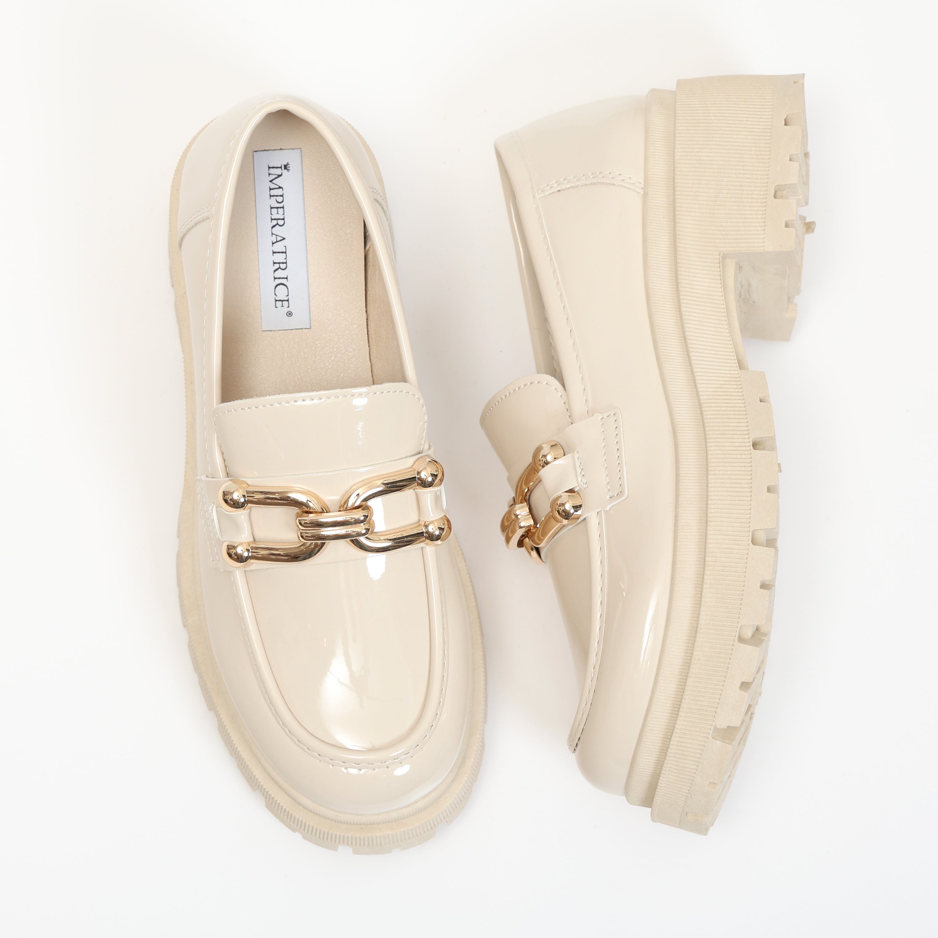 Mocassini platform in simil pelle verniciata con dettaglio color oro- Art.R11