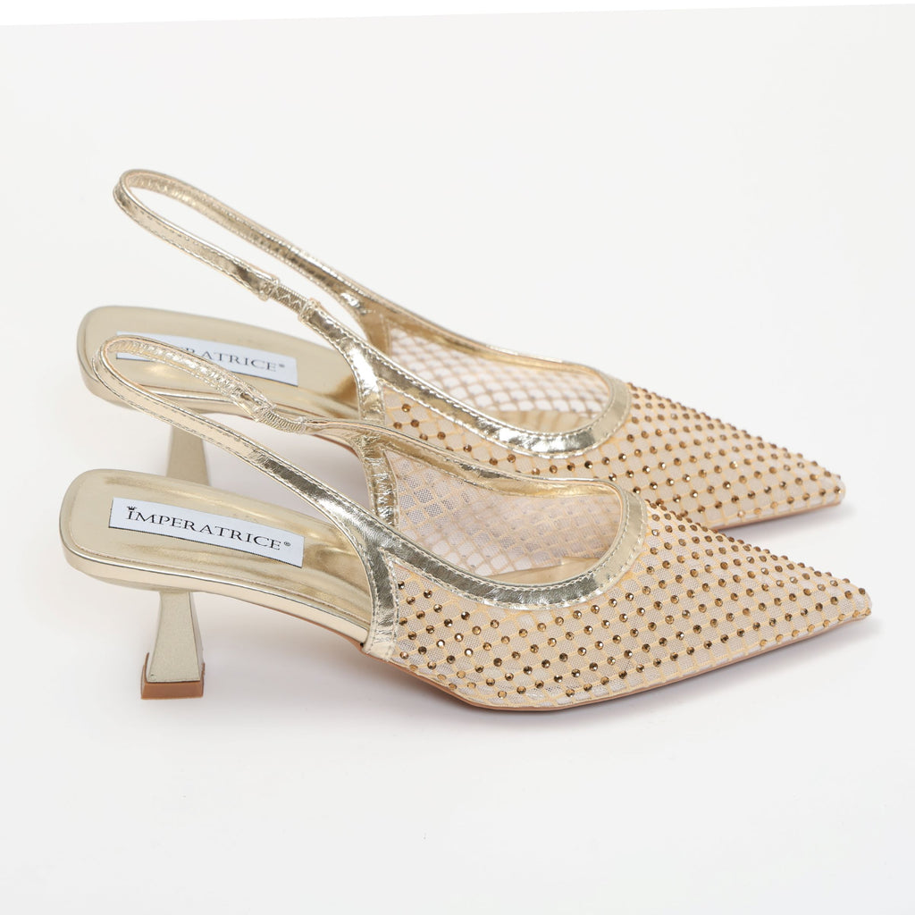 Dècolletè slingback con tacco a rocchetto in tessuto traforato con strass- Art.13GB11