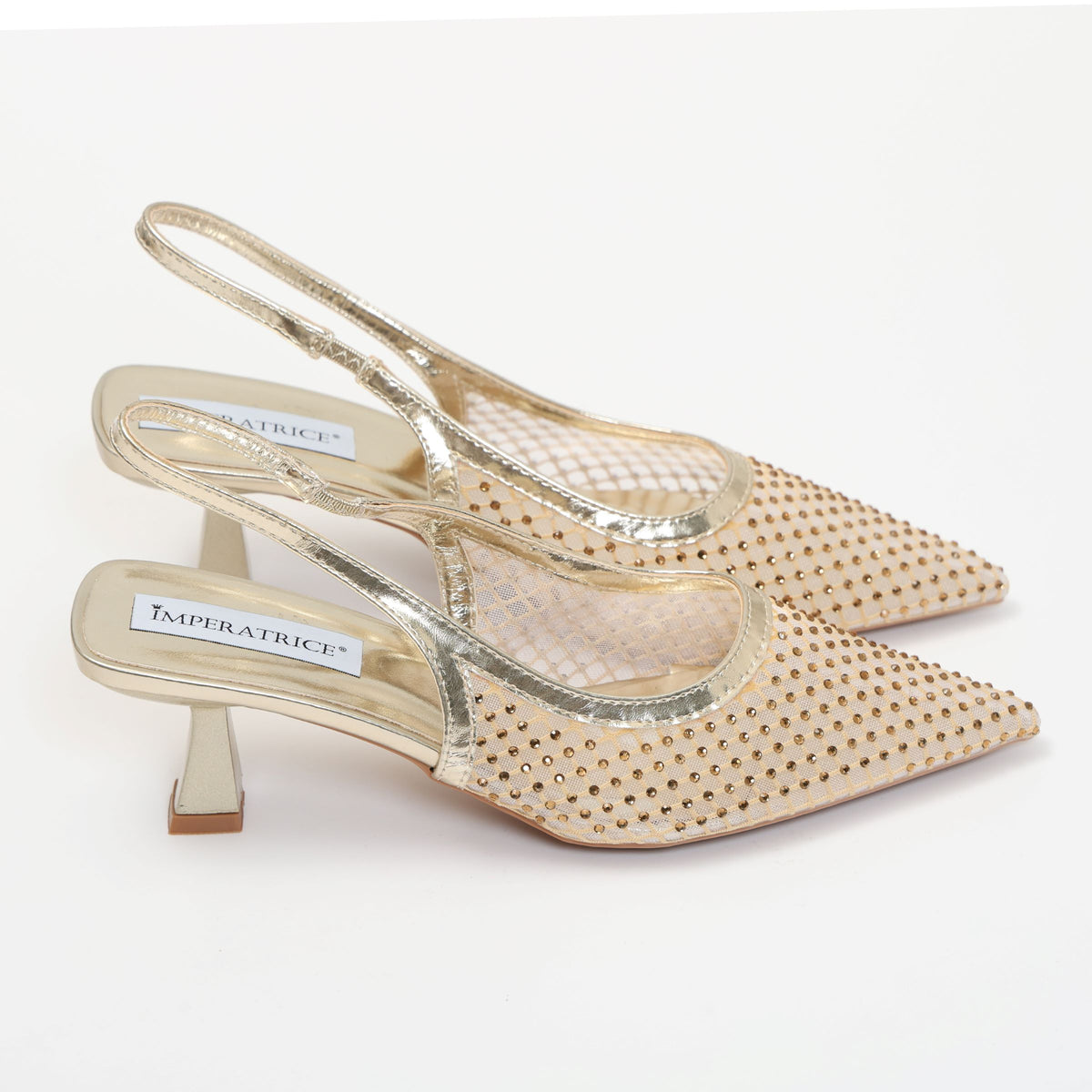Dècolletè slingback con tacco a rocchetto in tessuto traforato con strass- Art.13GB11