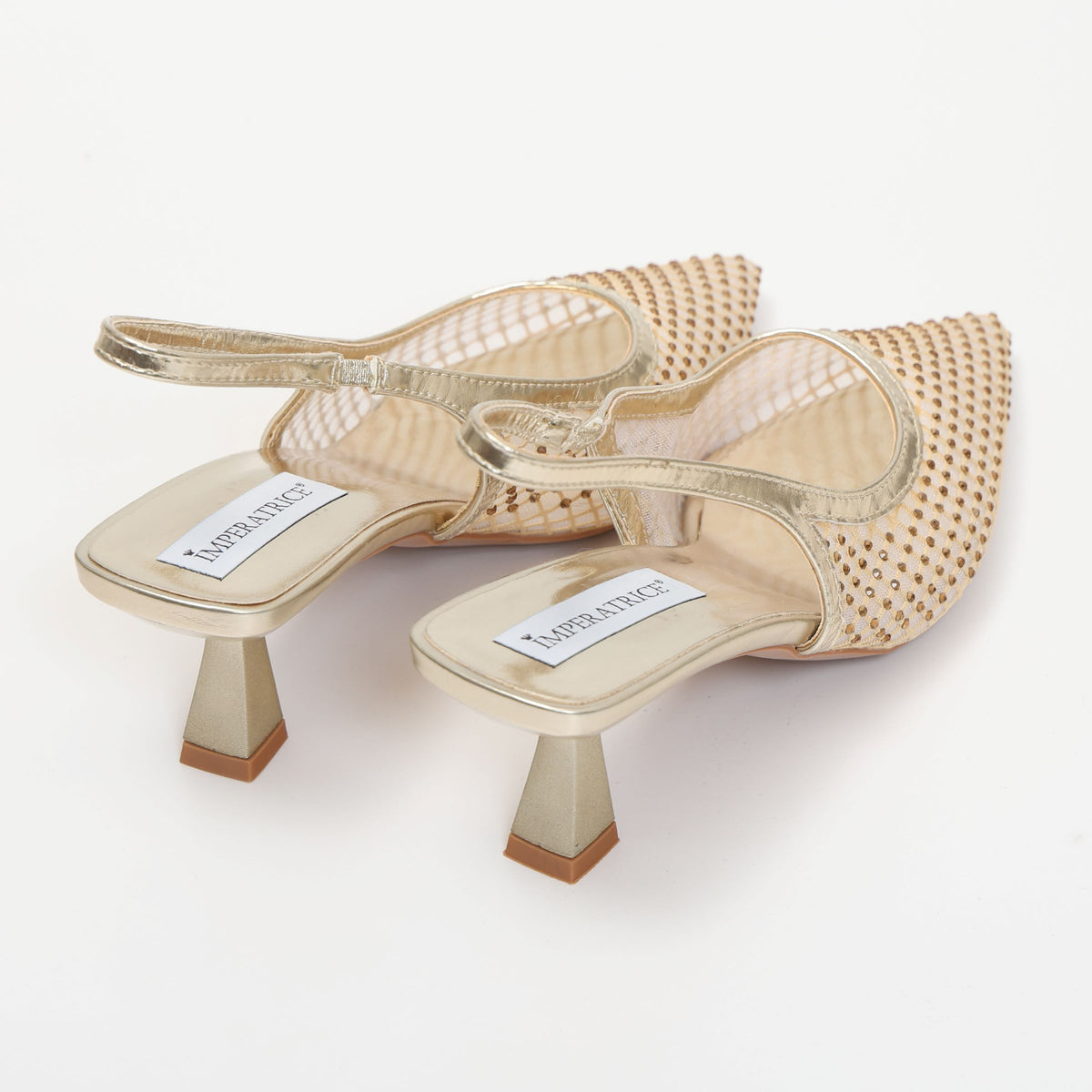 Dècolletè slingback con tacco a rocchetto in tessuto traforato con strass- Art.13GB11