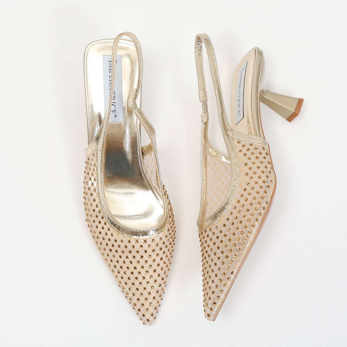 Dècolletè slingback con tacco a rocchetto in tessuto traforato con strass- Art.13GB11