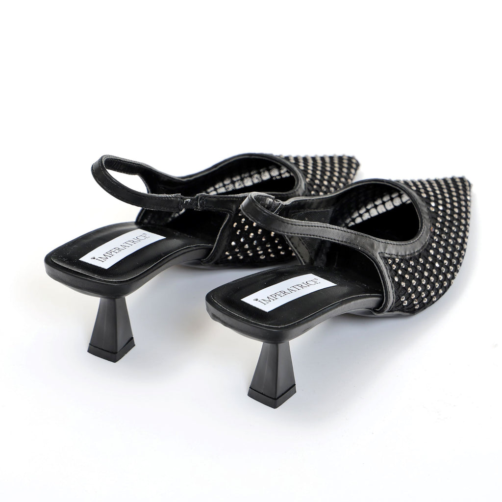 Dècolletè slingback con tacco a rocchetto in tessuto traforato con strass- Art.13GB11