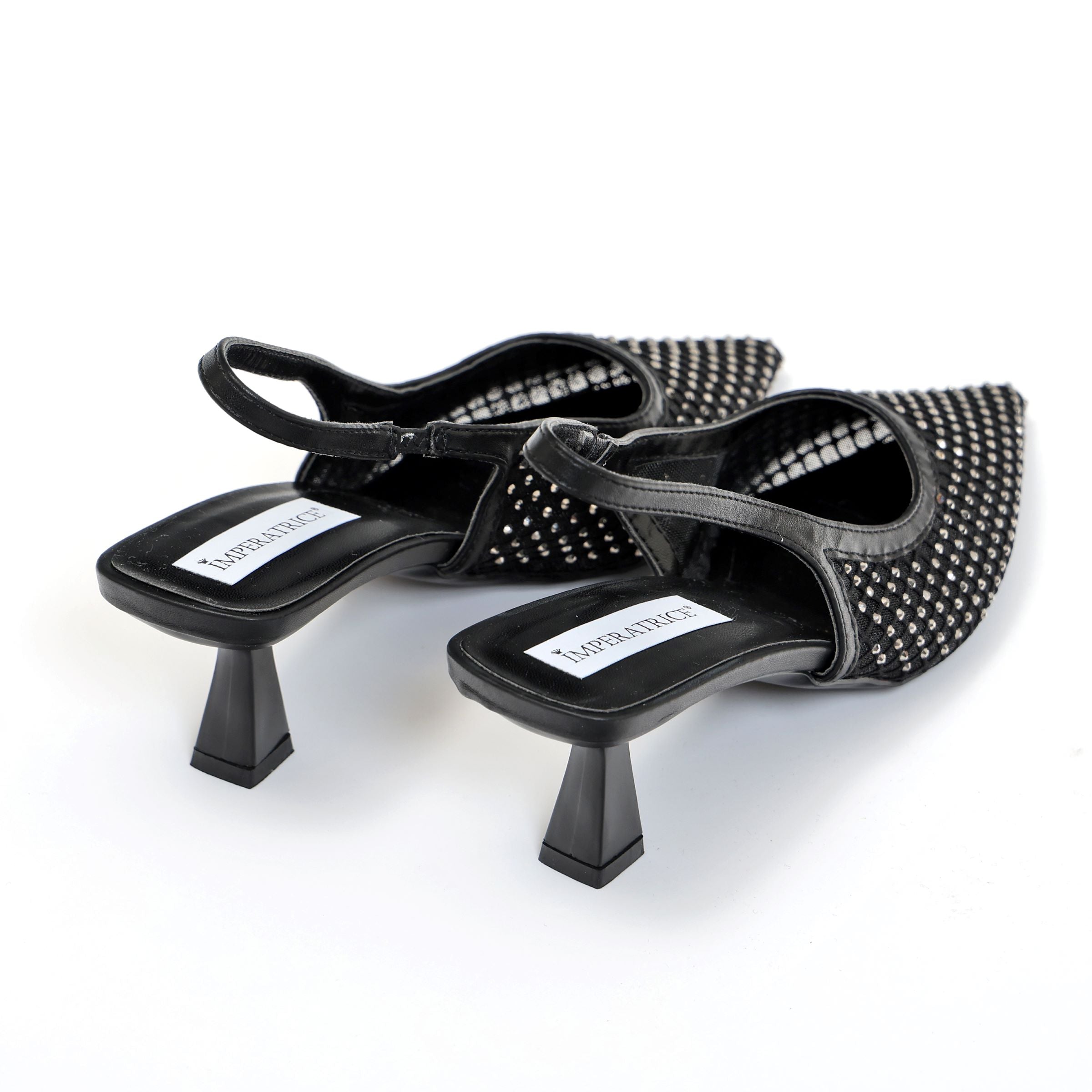 Dècolletè slingback con tacco a rocchetto in tessuto traforato con strass- Art.13GB11