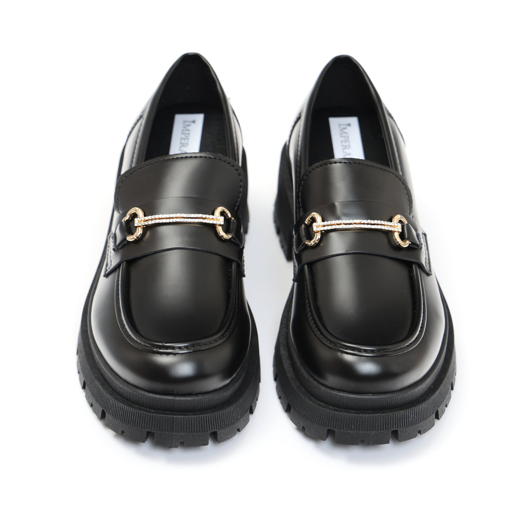 Mocassini in simil pelle platform con applicazione color oro- Art.JK002