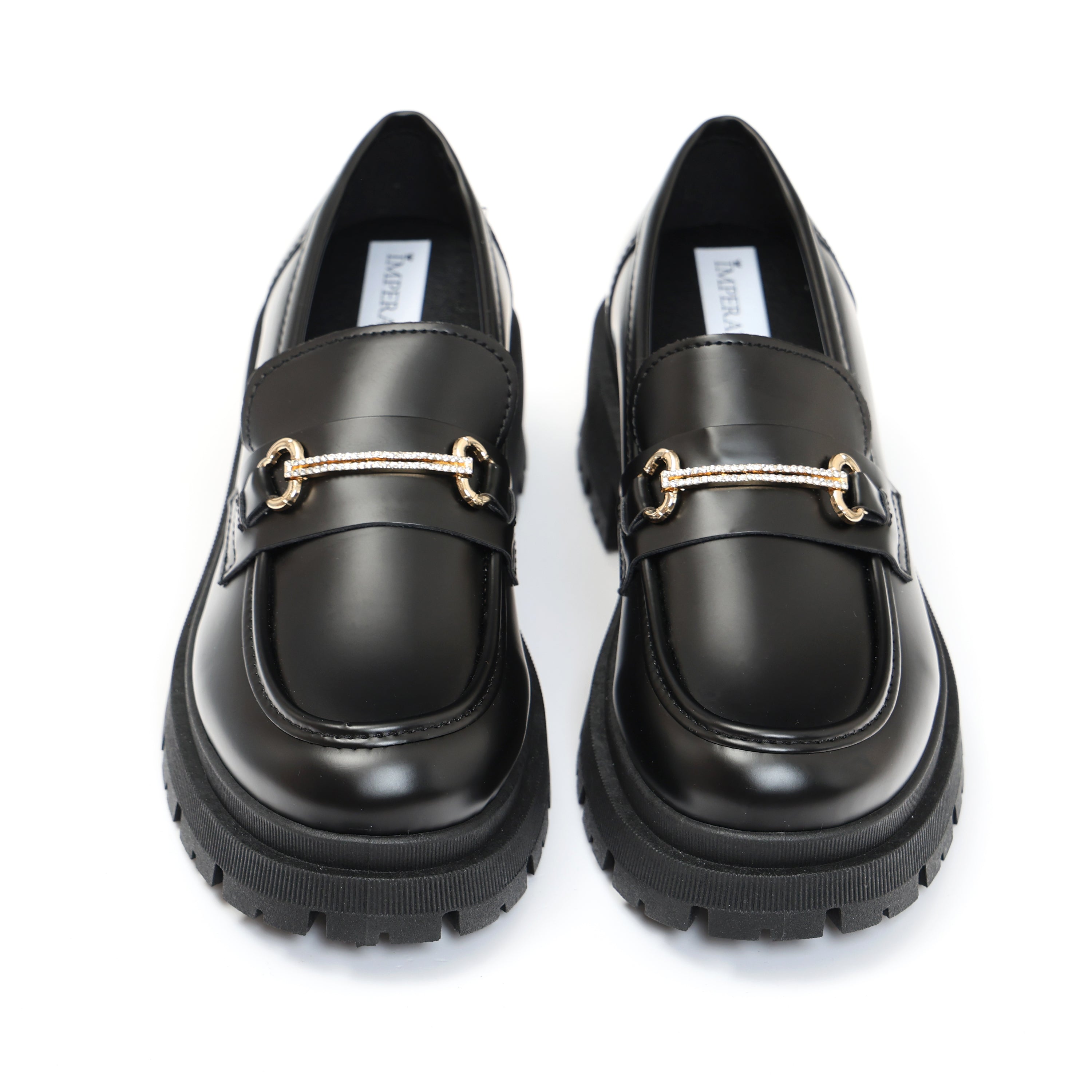 Mocassini in simil pelle platform con applicazione color oro- Art.JK002