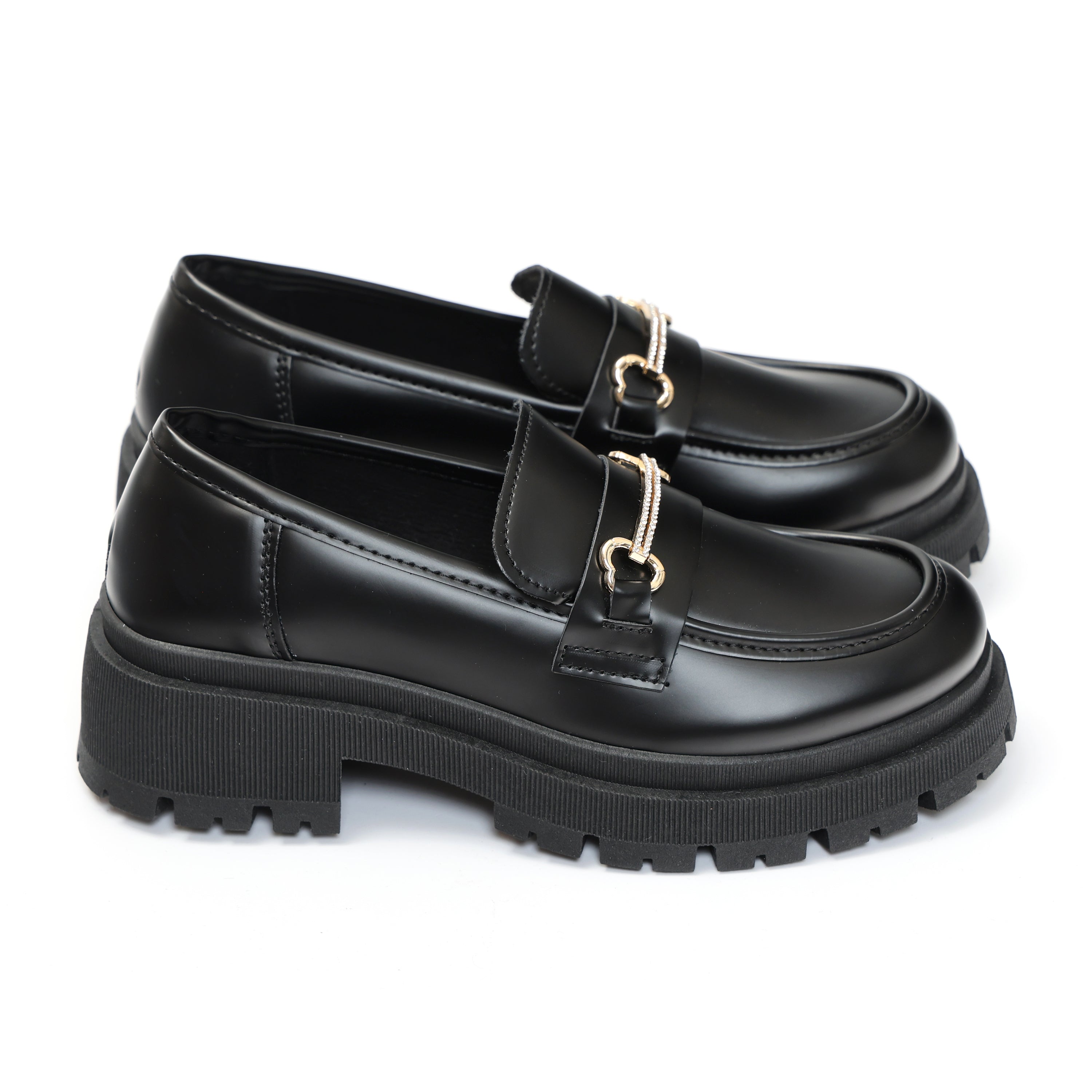 Mocassini in simil pelle platform con applicazione color oro- Art.JK002