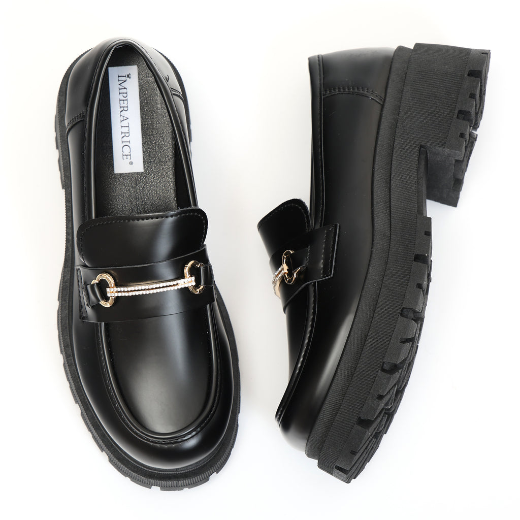 Mocassini in simil pelle platform con applicazione color oro- Art.JK002