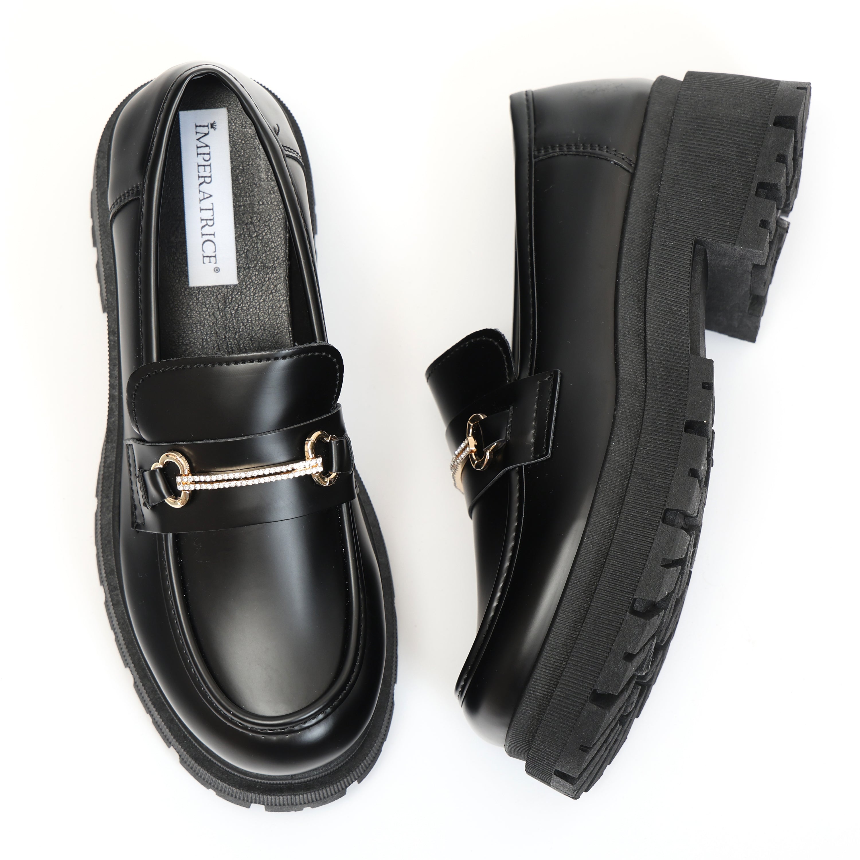 Mocassini in simil pelle platform con applicazione color oro- Art.JK002