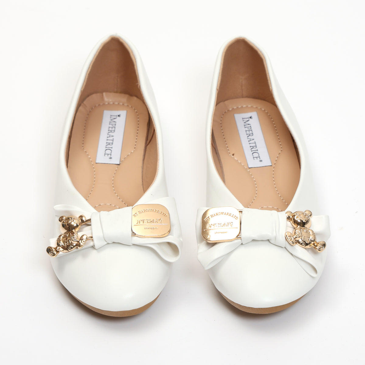 Ballerine in simil pelle con fiocco e dettagli color oro sulla punta- Art.QQ28