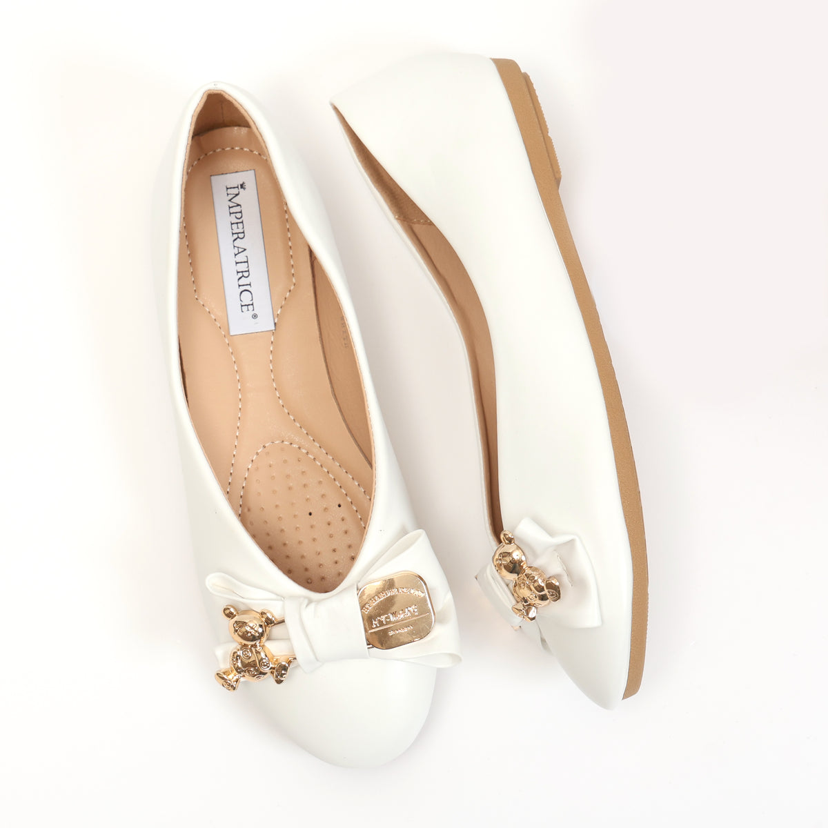 Ballerine in simil pelle con fiocco e dettagli color oro sulla punta- Art.QQ28