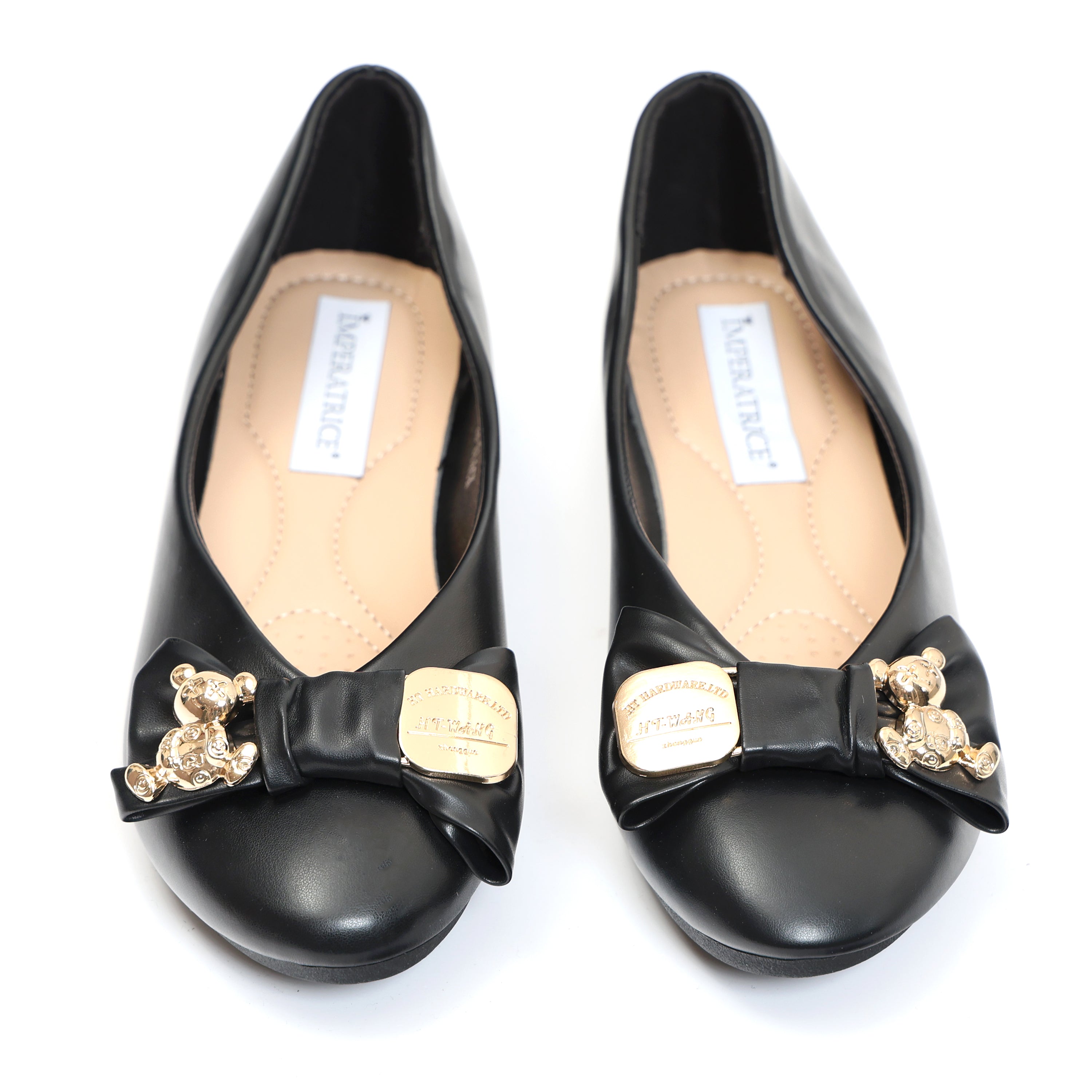Ballerine in simil pelle con fiocco e dettagli color oro sulla punta- Art.QQ28