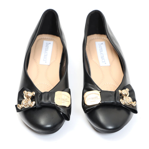 Ballerine in simil pelle con fiocco e dettagli color oro sulla punta- Art.QQ28