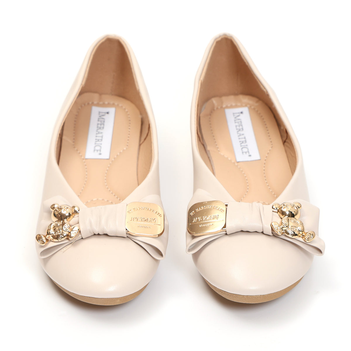 Ballerine in simil pelle con fiocco e dettagli color oro sulla punta- Art.QQ28