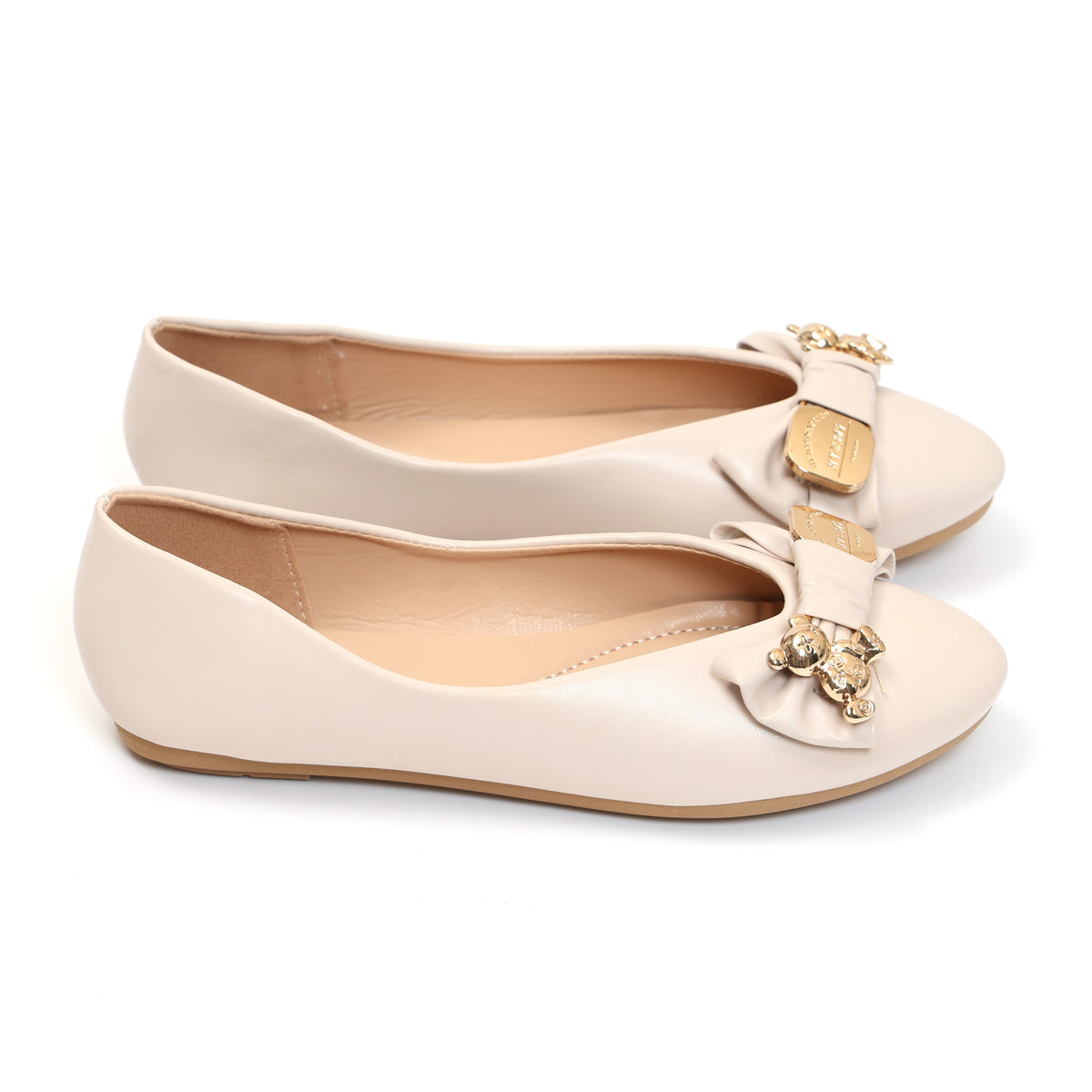 Ballerine in simil pelle con fiocco e dettagli color oro sulla punta- Art.QQ28