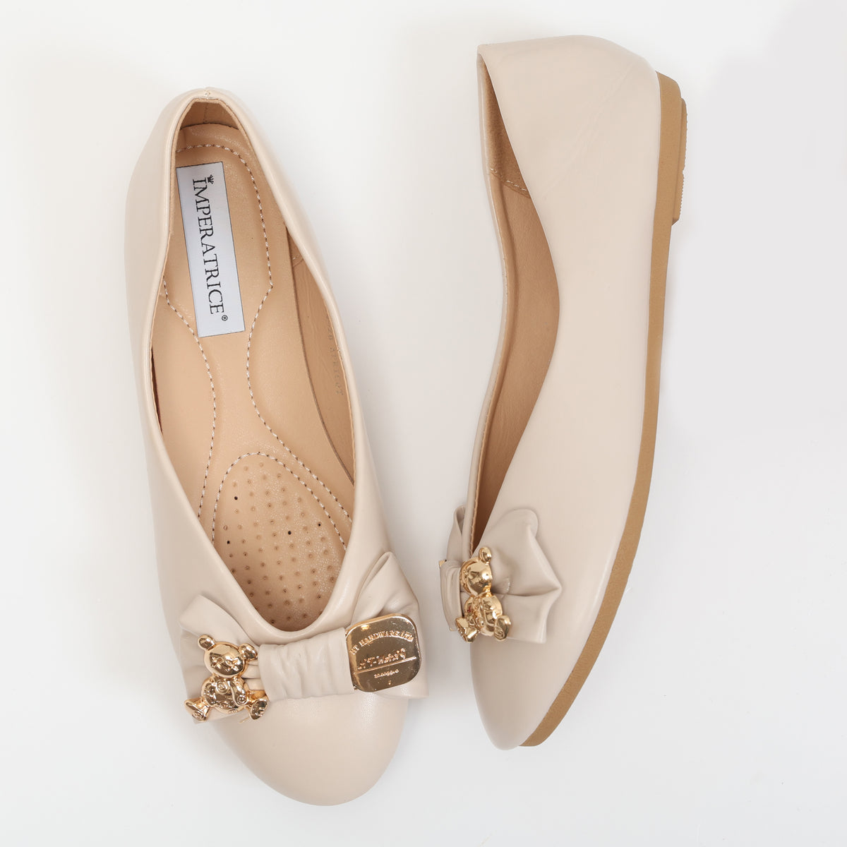 Ballerine in simil pelle con fiocco e dettagli color oro sulla punta- Art.QQ28