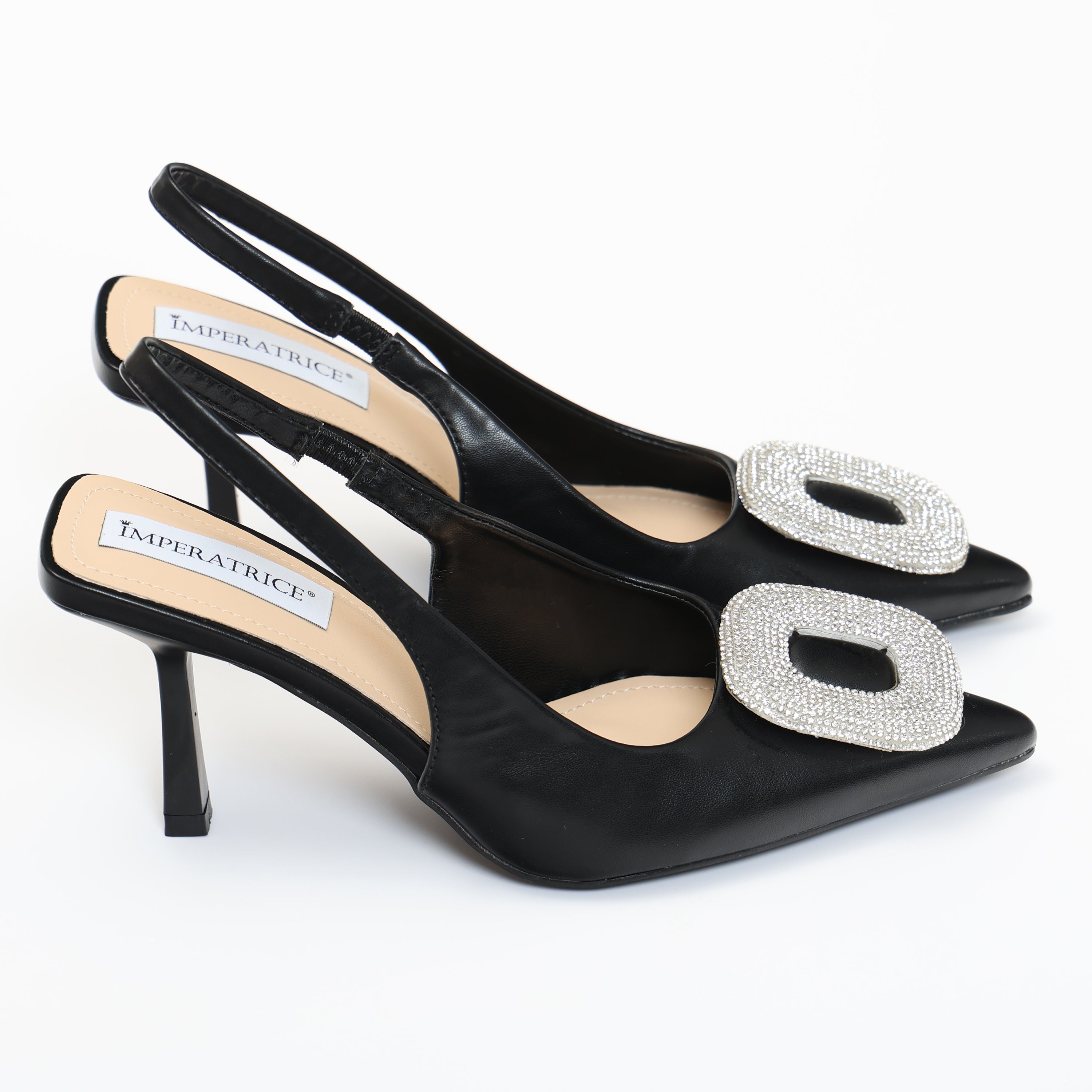 Dècolletè slingback in simil pelle con dettaglio strass sulla punta- Art.SP551