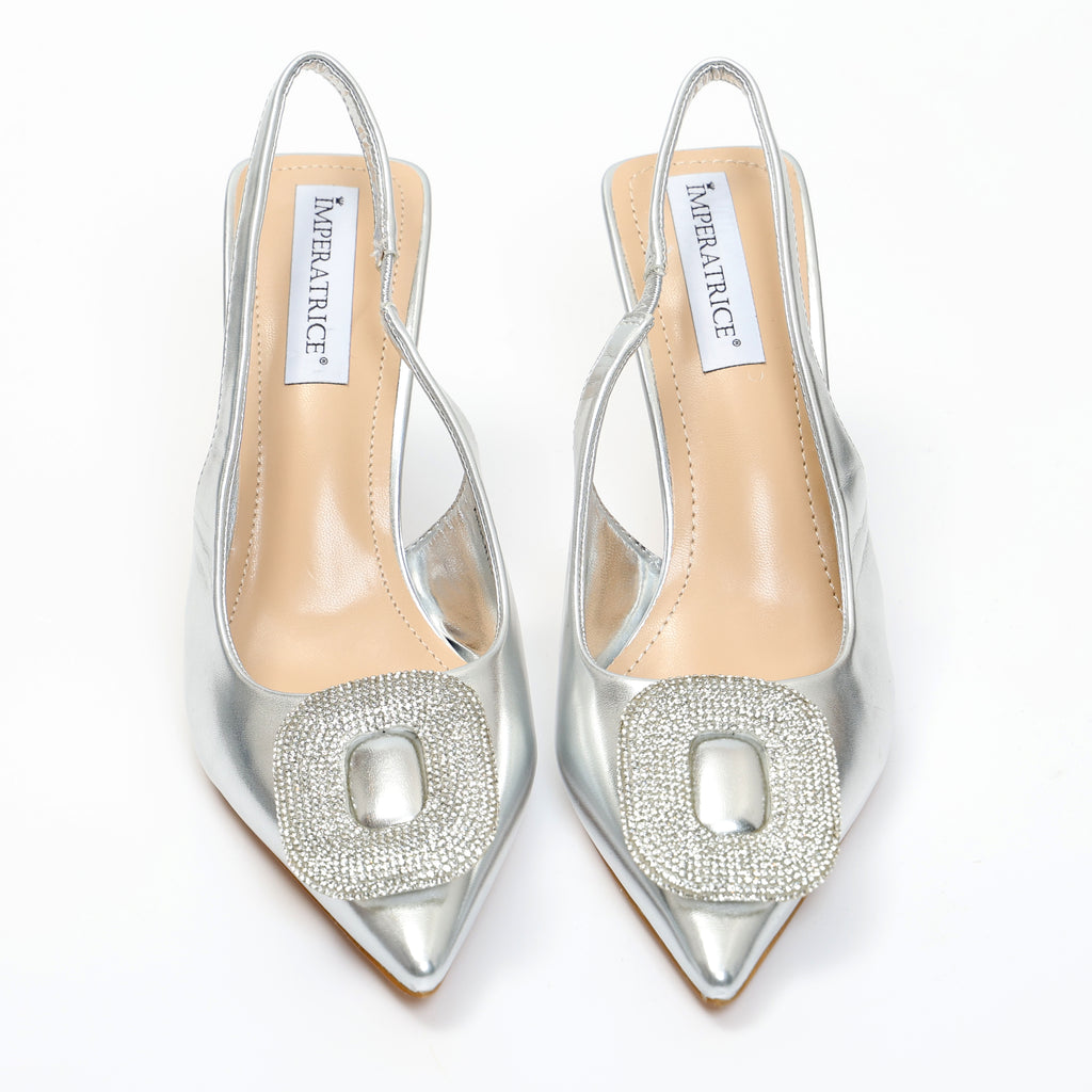 Dècolletè slingback in simil pelle con dettaglio strass sulla punta- Art.SP551