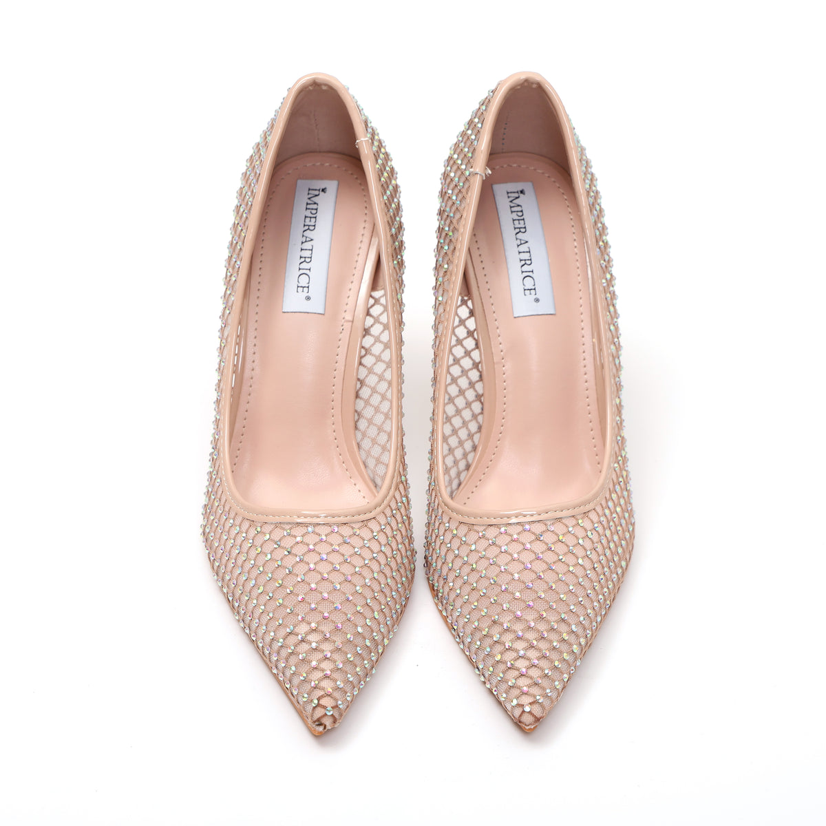 Dècolletè pumps in simil pelle con tomaia bucherellata ricoperta di strass- Art.BO251