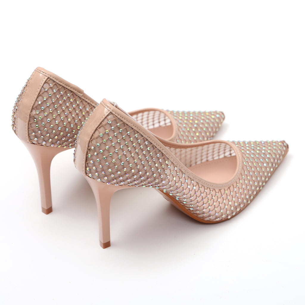 Dècolletè pumps in simil pelle con tomaia bucherellata ricoperta di strass- Art.BO251