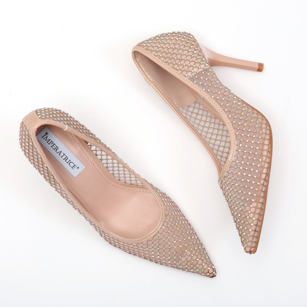 Dècolletè pumps in simil pelle con tomaia bucherellata ricoperta di strass- Art.BO251