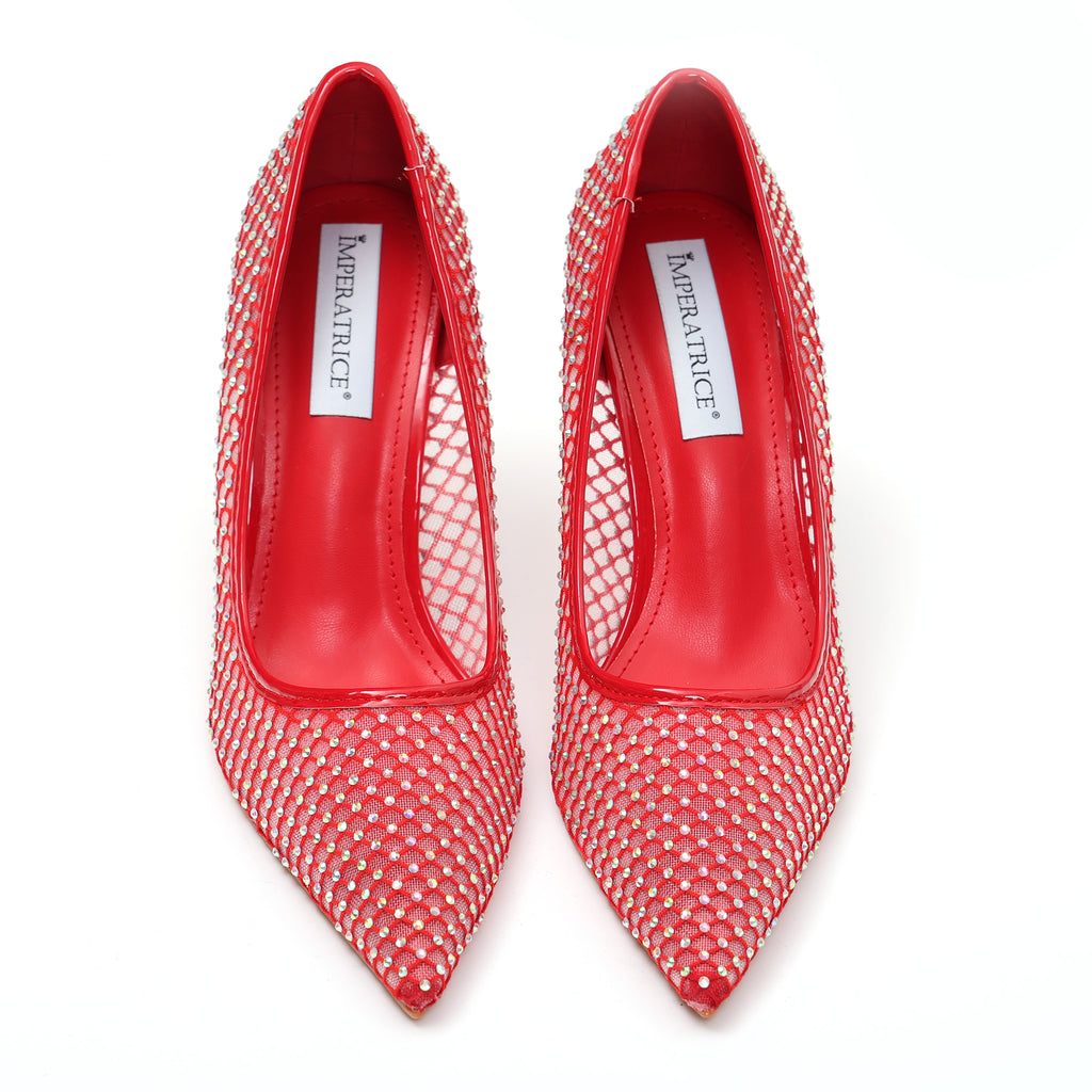Dècolletè pumps in simil pelle con tomaia bucherellata ricoperta di strass- Art.BO251