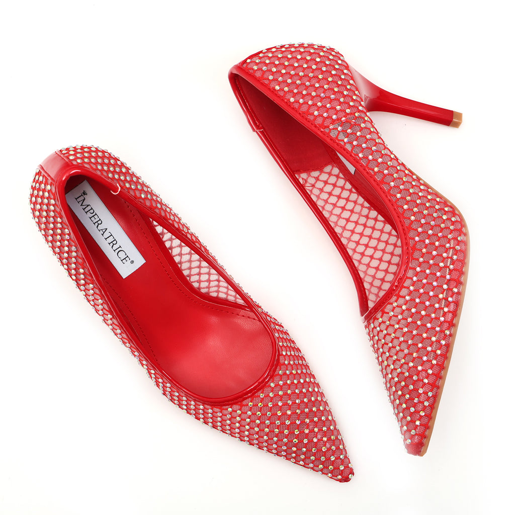 Dècolletè pumps in simil pelle con tomaia bucherellata ricoperta di strass- Art.BO251
