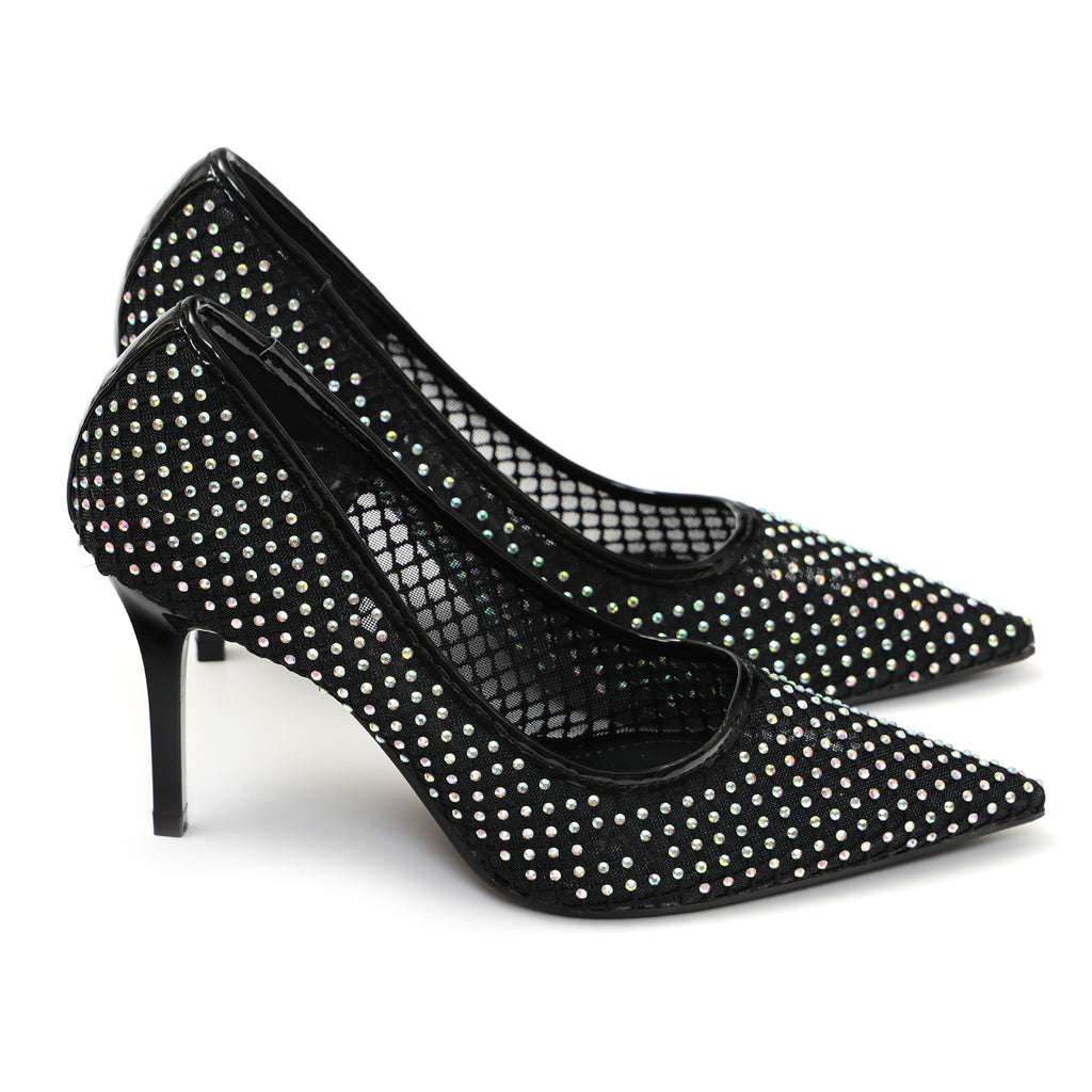 Dècolletè pumps in simil pelle con tomaia bucherellata ricoperta di strass- Art.BO251