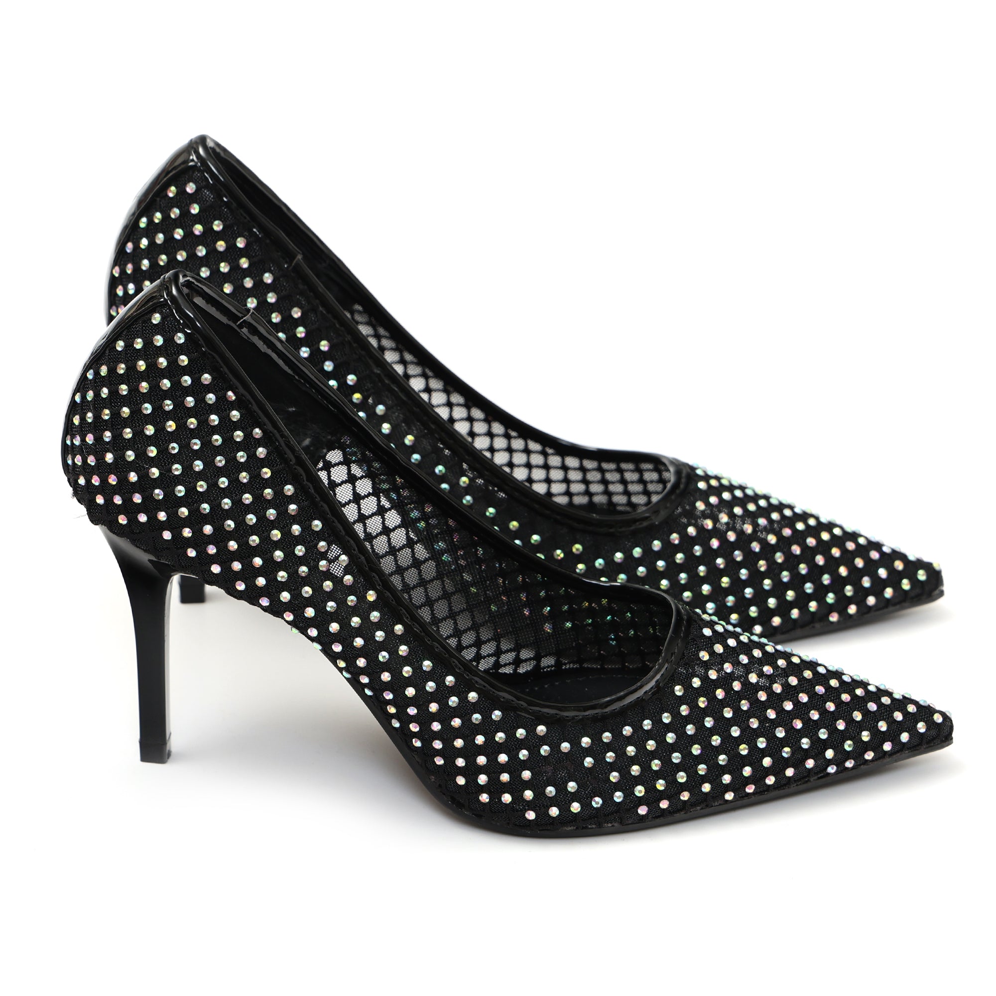 Dècolletè pumps in simil pelle con tomaia bucherellata ricoperta di strass- Art.BO251