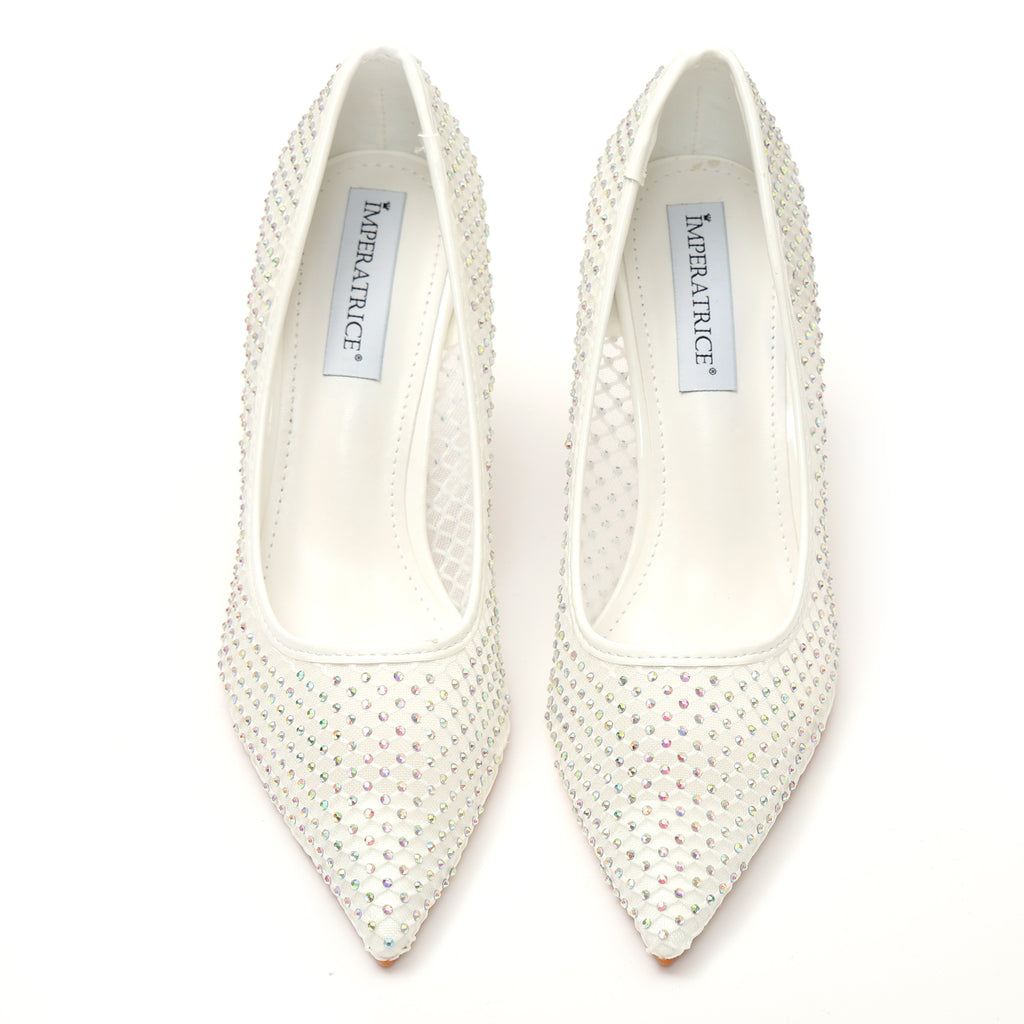 Dècolletè pumps in simil pelle con tomaia bucherellata ricoperta di strass- Art.BO251
