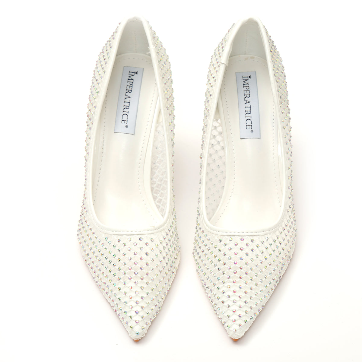 Dècolletè pumps in simil pelle con tomaia bucherellata ricoperta di strass- Art.BO251
