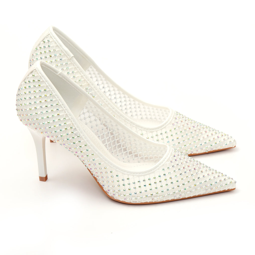 Dècolletè pumps in simil pelle con tomaia bucherellata ricoperta di strass- Art.BO251