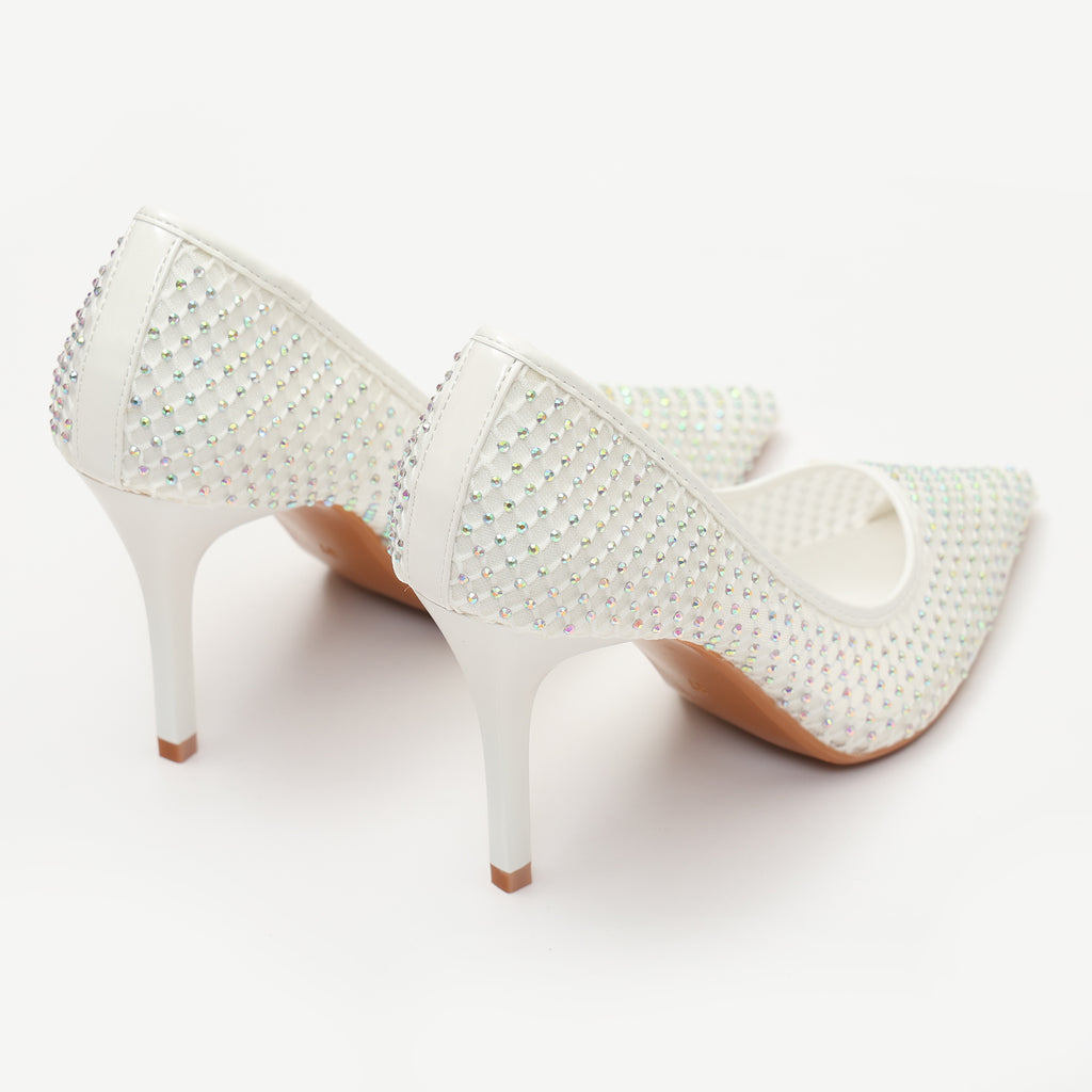 Dècolletè pumps in simil pelle con tomaia bucherellata ricoperta di strass- Art.BO251