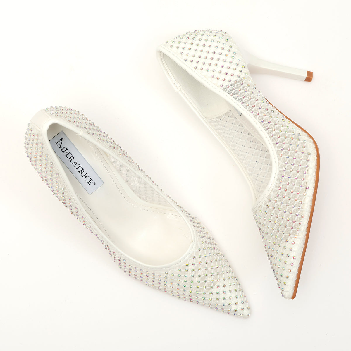 Dècolletè pumps in simil pelle con tomaia bucherellata ricoperta di strass- Art.BO251