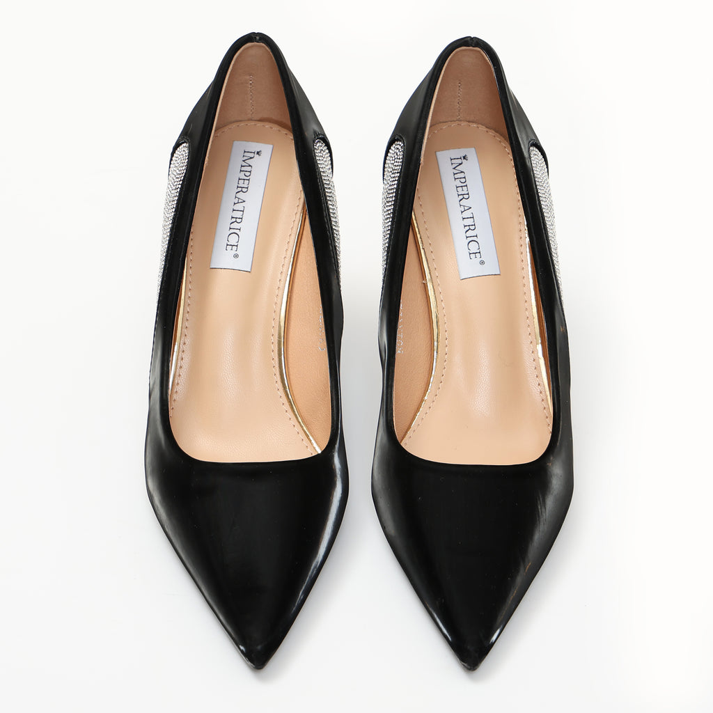 Dècolletè pumps in simil pelle verniciata con strass laterali- Art.SP016