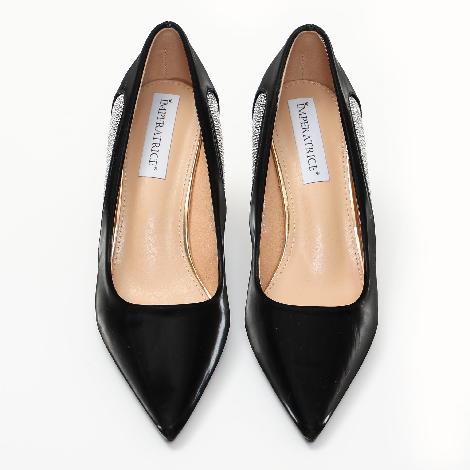 Dècolletè pumps in simil pelle verniciata con strass laterali- Art.SP016