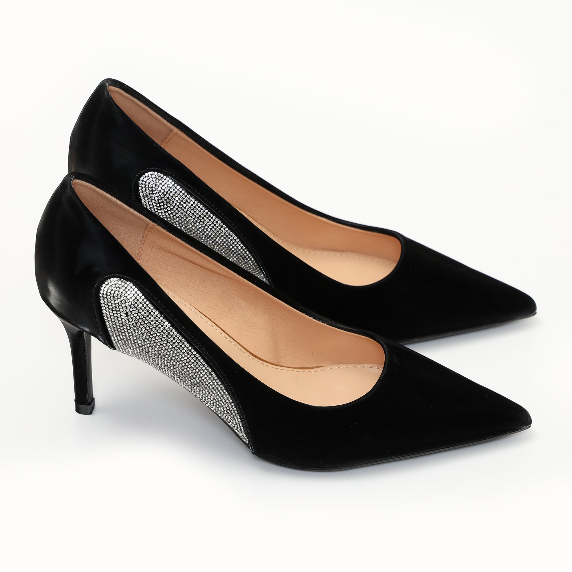 Dècolletè pumps in simil pelle verniciata con strass laterali- Art.SP016